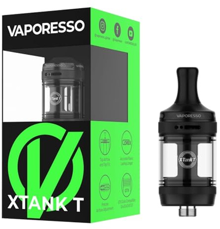 For Vaporesso XTank T Tank 3ml φ22,4 mm (Negro) Bobina GTX Mesh Coil 0,6 Ω/1,2 Ω MTL/RDL Vaping Llenado superior/Flujo de aire Atomizador Apto para Conexión 510 Mod GTX One Pro/Gozee - No Nicotine