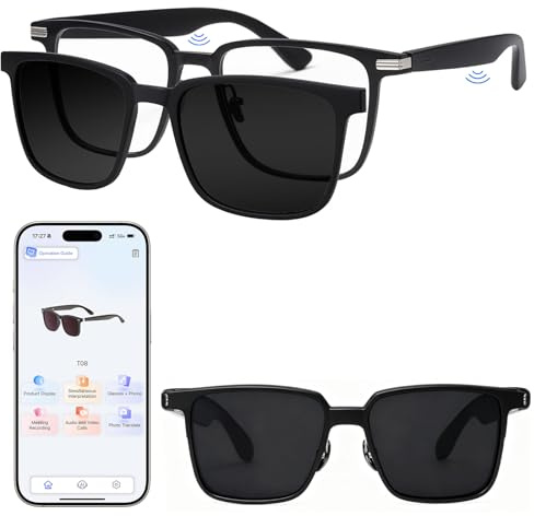 Yaskyly Occhiali Smart Bluetooth con IA, Occhiali Sole Intelligenti con Bluetooth 5.4, Altoparlante, 134 Lingue Traduttore AI Accenti in Tempo Reale con Navigazione Vocale per Giochi Riunioni Viaggi