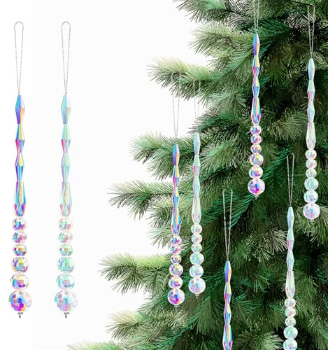 FEBSNOW 16 Pcs Christmas Tree Ornaments, Christmas Crystal Icicle Tree Decorations Glass Beads Hanging Pendants Chandelier Drop Icicle Set for Christmas Party Wedding Winter Wonderland Decorations