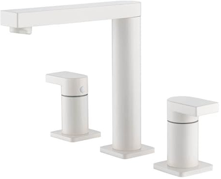 Grifo de tocador de 3 agujeros con doble mango, caliente y frío, generalizado para lavabo de baño, latón, blanco leche