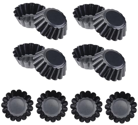 Stampi per Crostata in Acciaio al Carbonio Nero 12 Pezzi | Antiaderente, Facili da Pulire, per DIY e Cottura, Formato Mini per Tartellette e Muffin