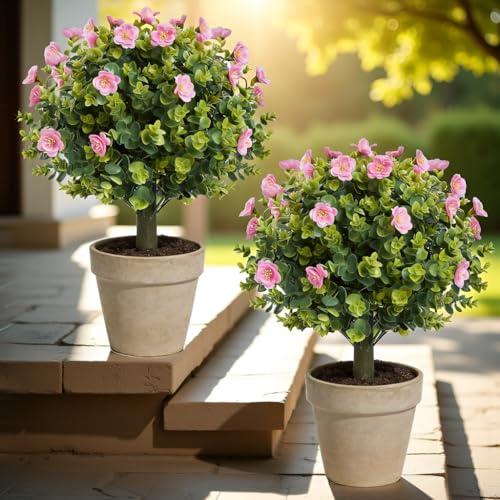 AllE quip Kunstpflanze 50 cm hoch Kunstrosa Teeblüte Sträucher, UV-Schutz für Innen- und Außenbereiche, Büros, Wohnzimmer, Schlafzimmer und Garten Moderne Dekoration, 2 Stück