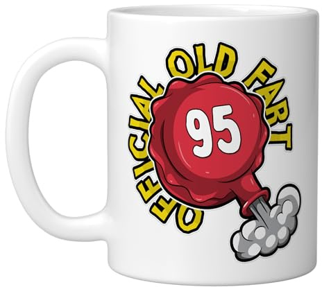 95th Birthday Official Old Fart Funny Red Whopee Cushion Ceramic Mug, White