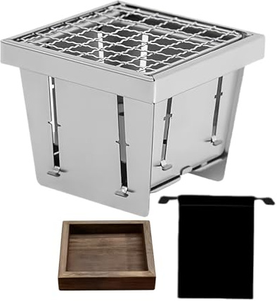 Charcoal Barbecues - Stainless Steel Folding Table Stove | Portable Charcoal Barbecue | For Hiking Home Garden Travel Backyard Picnic Beach Outdoor Party