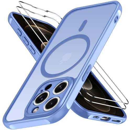 ivoler 3 in 1 Magnetisch Hülle für iPhone 12 Pro Max, Matt Hellblau | mit 2 Stück Panzer Schutz Glas, Vollständiger Kameraschutz, Silikon , militärischer Schutz, kratzfest, schmale