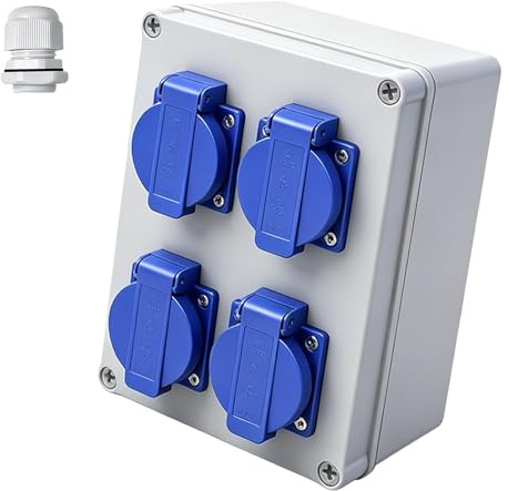 Lot de 4 distributeurs de courant Schuko 230 V, IP44, répartiteur de courant mural, 16 A, boîtes de distribution murale en saillie, pour intérieur/extérieur