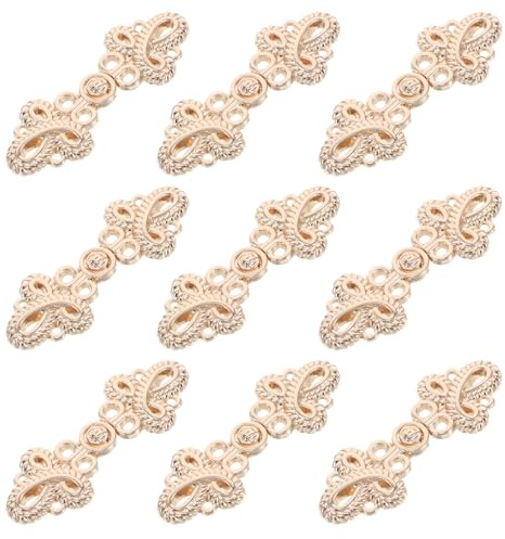 Homoyoyo 10 Botones Metálicos Decorativos de Nudo Chino Retro para Coser, Cierres Vintage para Ropa Tradicional Cheongsam, Accesorios para Vestidos y Celebraciones Formales, Color Dorado