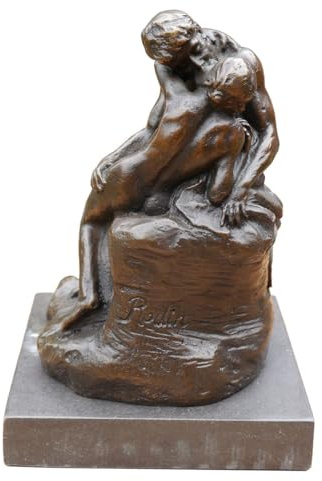 Antike Fundgrube Bronze Figur Der Kuss nach Rodin auf Edlem Marmorsockel | Skulptur Statue | Material: Bronze | H: 14 cm (551)