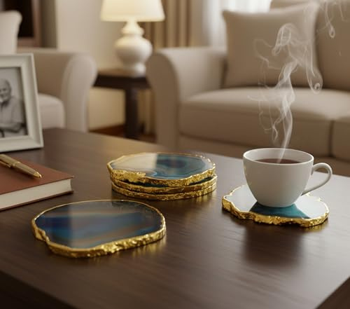 eSplanade Achat Untersetzer Bar Bier Kaffee Tee Untersetzer - Set von 4 Untersetzer - perfekte Tabelle Zubehör Geschirr (Grüner Achat) | Für Bar, Bier, Kaffee, Tee, perfektes Tischzubehör, Geschirr