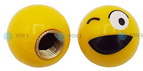 YOU.S Kunststoff Emotion Smileys 'lachender Zwinker' Ventilkappen Gelb mit Dichtung Ventil Kappen Abdeckung für Auto PKW LKW Motorrad Fahrrad (2 Stück)