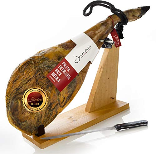 Jambon Pata Negra Ibérique (Épaule) Nourri aux Glands 4-4.5 Kg + Porte Jambon + Couteau - Jamón Ibérico Espagnol Bellota