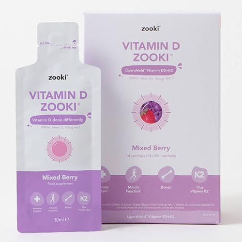 Zooki 3000iu Liposomal Vitamin D3 + K2 Liquid Sachets | 4X Higher Absorption Clinically Proven | Ultimate Immunity, Bone, Muscle Support | Vegan | (Mixed Berry Flavour, 14 Servings)