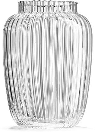 KUBUS Glass Blomvas och ljushållare 19 cm, munblåst glas, ribbat mönster, för mittstycken, bröllop, vardagsrum