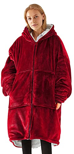 UMIPUBO Felpe con Cappuccio Uomo Donna Coperta TV Cerniera Oversize Pullover Blanket Hoodie Super Confortevole Felpa con Coperta Sherpa Fleece Jumper Coperta Gigante con Cappuccio