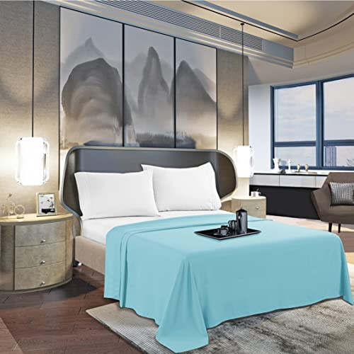 Mocassi Queen Flat Sheet - Hotel Luxury 1800 Premier Cooling Bedding Sheet - Softest Sheets - Wrinkle, Fade, Stain Resistant - 1 Single Top Flat Sheet, Queen, Aqua Blue