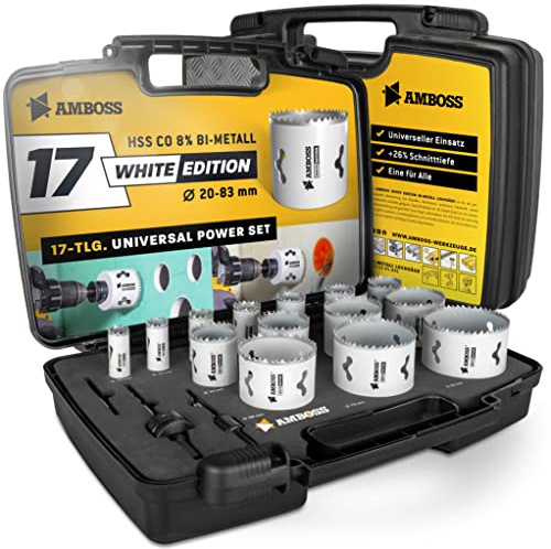 Amboss M 42 Bi-Metall Lochsägen Set Ø 19-83 mm (17-teilig) / Für Aluminium, Stahl, Gipskarton, Holz etc. / White Edition 17 Universal Power Set