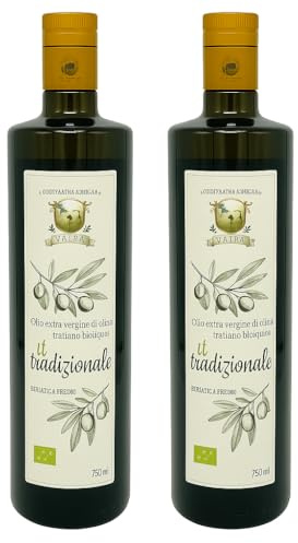 Aceite de oliva virgen extra orgánico italiano, Ogliarola Garganica italiana, aceite EVO extraído en frío, 100% aceite de Apulia, afrutado medio, paquete de 2 botellas de 750ml