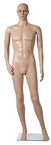 fella4stores Basic Schaufensterfigur, Herren-Schaufensterpuppe ROB inkl. Glasbodenplatte und Wadendorn, Modepuppe Mannequin aus PE-Kunststoff, ideal für Kleiderpräsentation & Dekoration