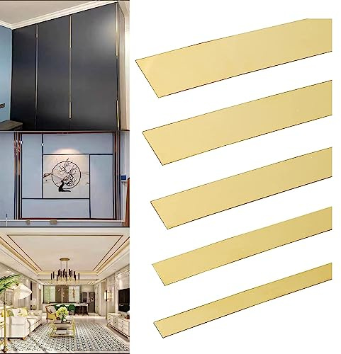 BBTISG Flexible Metallisierte Wandverkleidung, Edelstahl Goldfarbene Flexible Zierleisten Selbstklebend Abziehen Und Aufkleben Wandverkleidung Für Spiegelmöbel, Kleiderschrank (50 Mm X 5 M)
