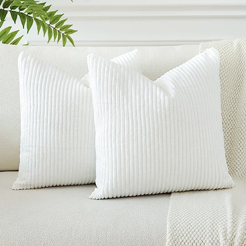 JOTOM 2er Set Cord Kissenbezüge Kissenhülle Dekorative Zierkissen Sofakissen Couchkissen Dekokissen Kissenbezug Deko Kissenhülle für Sofa Wohnzimmer 45x45cm Reines Weiß
