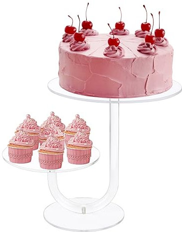 Soporte para Tartas de 2 Niveles de acrílico Transparente para Cupcakes, Torre de Postre, pastelería para Bodas, cumpleaños, Aniversarios, Baby Showers (20,3 cm y 25,4 cm)