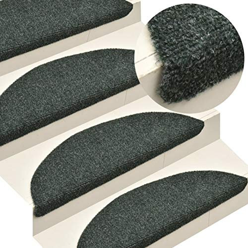 CIADAZ Selbstklebende Treppenmatten 15 STK. Grün 65x21x4cm Nadelvlies, Stufenmatten, Treppenteppich, Treppenstufen Matten, Treppenschutz, Stufenteppich, Treppenstufenmatten