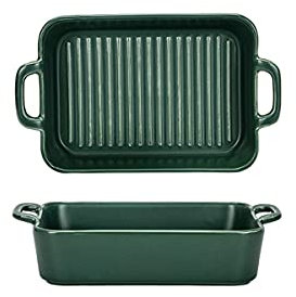 Teglia da forno, pirofile in ceramica, serie Bake, pirofila rettangolare set di 2, pirofila da forno for tavola con manici in ceramica, ideale for lasagne/torta/casseruola/tapas, rosa, 10 pollici (Co
