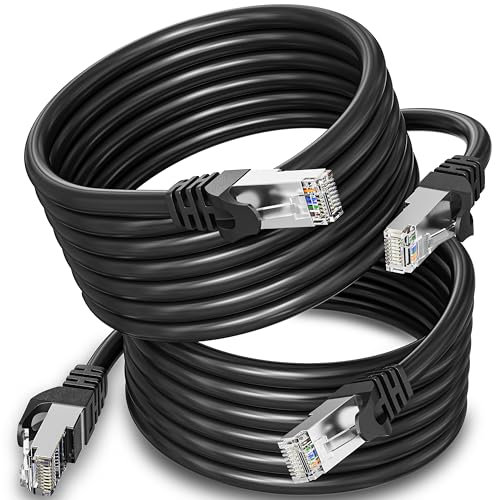 Cable Ethernet 5m 2 Pièces, Cat 6 Cable Rj45 Blindé Gigabit Haut Débit Câble Réseau Résistant aux Intempéries FTP 23AWG CCA Cable Internet Noir 5 Mètres Cable Lan pour Routeur Modem