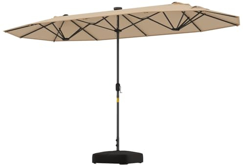 KOMFOTTEU Sombrilla Doble 4 x 2 m con Luces LED y Base | Parasol Rectangular con Manivela, Protección UV para Balcón, Piscina, Patio