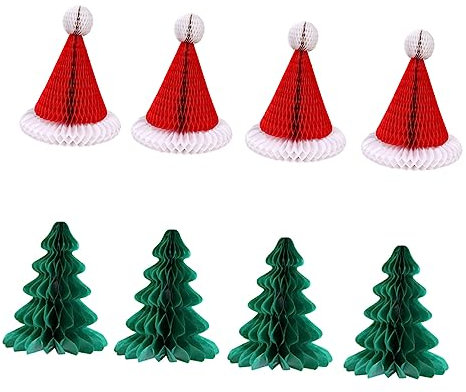 ibasenice 8stücke Teiliges Weihnachtsdekorationsset Aus Papier Mit Wabenstruktur Bestehend Aus Hängenden Weihnachtsmützen Und Christbäumen Geeignet Als Party Baumschmuck Für Festliche
