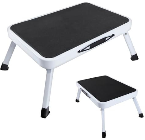 JAOSY 1 x marchepied Pliable, Escabeau Pliable 1 Marches, Échelle Domestique avec Marches et Pieds Antidérapants, en Acier Ultra Solide et Multicolore