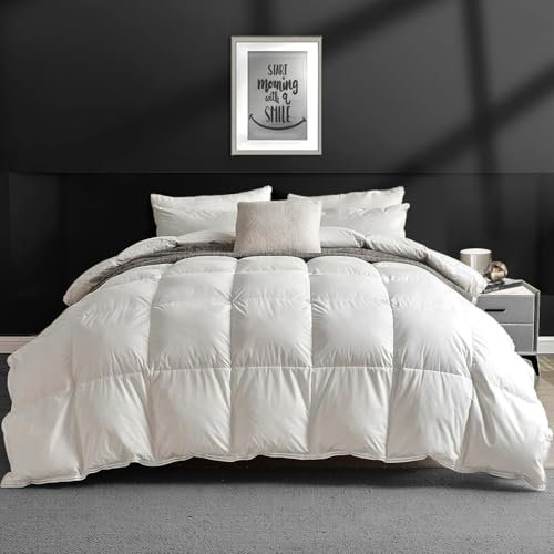 APSMILE Daunendecke 135x200 Ganzjahresdecke Bettdecke mit Gänsedaunen und Federn, Medium Warm Übergangsdecke, Natur Duvet für Einzelbett, Federbettdecke ohne Lebendrupf, Weiß