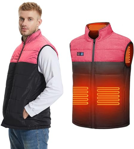 ZHODADA Chaleco Calefactable, Chaleco Térmico para Hombres y Mujeres, Chaleco Calentador con 3 Temperaturas Ajustables (Batería No Incluida)(Negro/Rojo-4XL)