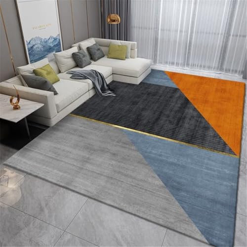 RUGMRZ Draußen Teppich Tepich In Wohnzimmer Strapazierfähiges orange-blaues geometrisches Design ist weich und bequem Waschbarer Teppich Wohnzimmer 180X250CM