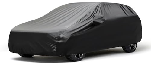 BHIEE Bilskydd stretch tyg bilpresenning dammskydd vattentätt elastiskt skydd bil för bilgarage, parkering, bilutställning, inomhus och utomhus, svart, passar upp till 4,6 m–4,9 m, svart
