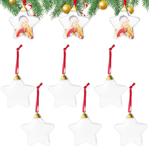 6 Stück Weihnachtsdeko Transparente Sterne, Durchsichtige Kunststoff Stern Ornamentkugeln, Befüllbare Foto Schmuck Bilderrahmen Anhänger, für Weihnachtsornamente Party Familie Andenken Geschenk