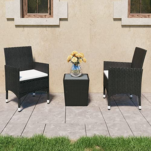 Brokky 3-TLG. Bistro-Set Poly Rattan und Hartglas Schwarz Outdoor Lounge Sessel mit Armlehne und Gartentisch, Gartenmöbel Set, Balkonmöbel - 3058358