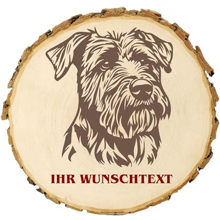 KIWISTAR UG - 14-16 cm Baumscheibe - Bouvier des Flandres - Hund - personalisiertes Geschenk individuell selbst gestalten - Name - Holzscheibe mit Wunschtext - Naturholz - Geschenk - Türschild