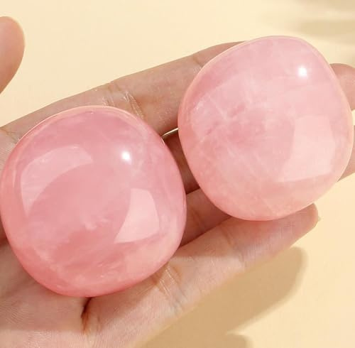Rosenquarz Handschmeichler 2 Stück Edelstein | Natürlicher Rosenquarz, polierter Kristall, Sorgenstein, Trommelstein, Reiki, Meditation, Geschenk