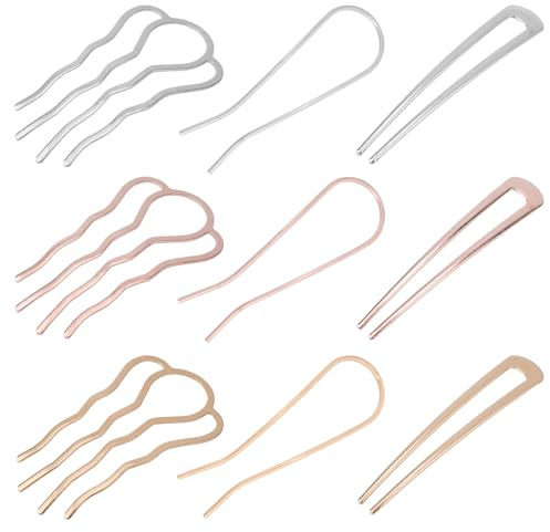 9pcs Épingles à Cheveux Françaises Métal pour Femme, 3 Styles Dents et Épingles à Cheveux en Forme de U pour Chignons Fourchette à Cheveux Torsadée avec Peignes (Argent, Or, Or Rose)