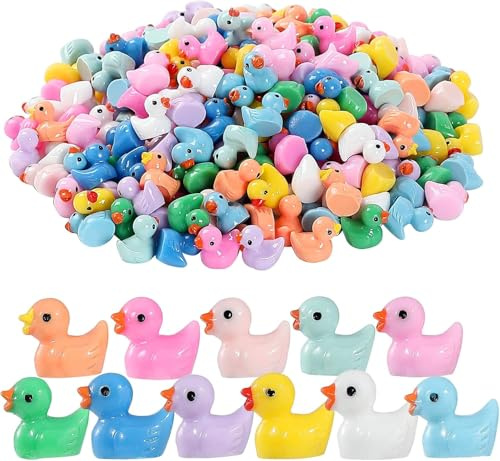 100 Stück Mini Harz Enten,Mini Gummienten,Mini Quietscheente,Mini Resin Ducks,Miniatur Enten für Aquarium Miniaturgarten Puppenhaus Topfdekorationen DIY-Zubehör Heimdekora