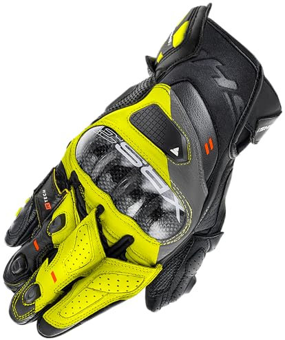 SHIMA XRS-3 Motorrad Handschuhe Herren Leder Kurze Sport Motorradhandschuhe Schutz Touchscreen Stadt Lederhandschuhe Motorcycle Belüftet Verstärkt Perforiertes Leicht (Herren, Gelb Fluo, XL)