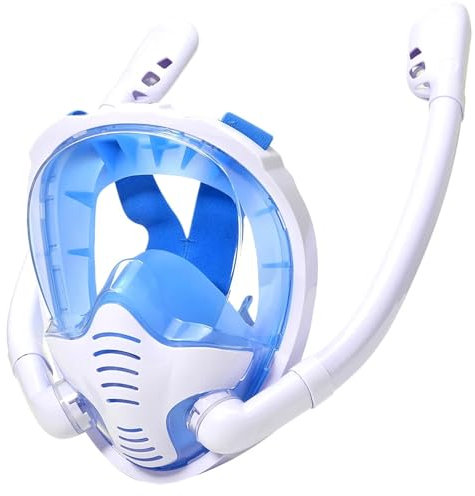 NADCFN Schnorchelmaske Vollgesichts-Schnorchelmaske, 180 ° Panoramasicht, Silikon, Dry Top, Schnorcheln, Tauchen, Schwimmbrille Tauchmasken(WhiteBlue,L/XL)