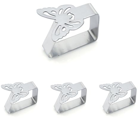 UTILYTAIS Pinzas para Mesa Exterior - Pack 4 - Clips Mesa de jardín Exterior - Sujeta manteles para Mesa de terraza - Agarra manteles - Acero Inoxidable - Accesorios Autocaravana (Mariposa)