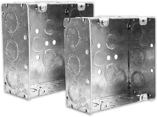 (2 Pack) 4-11/16” Square Electrical Box, Welded Metal Junction Box, EKO knockouts, 4-11/16 Inch Box, Steel Electrical Box, 2-1/8 Deep with Raised Ground, Extra Space for Industrial Applications