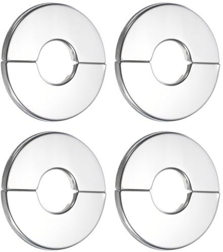 TOP-VIGOR 24mm Wall Split Flange Pipe Cover 304 Stainless Steel 4pc | Round Pipe Escutcheon Plate with Adhesive Backing for Radiator, Water and Heating Pipe Wall Hole Decoration
