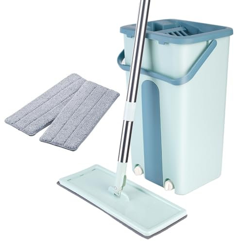 MOP Bucket Set, fregona giratoria de 360° y cubo autolavado, con 2 sellos reutilizables, 132 cm (blanco)
