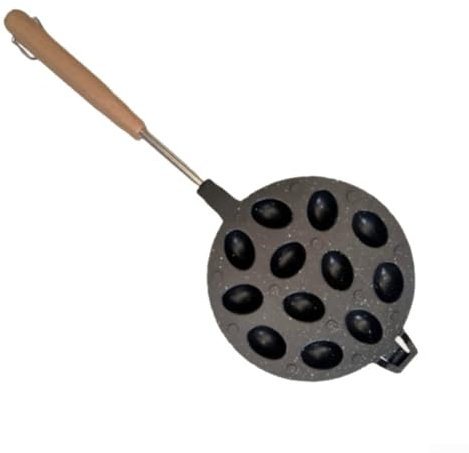 12 cavità – Teglia rotonda per torta di noci pecan, per cottura a gas, cottura in forno, manico in legno, utensile da cucina in metallo