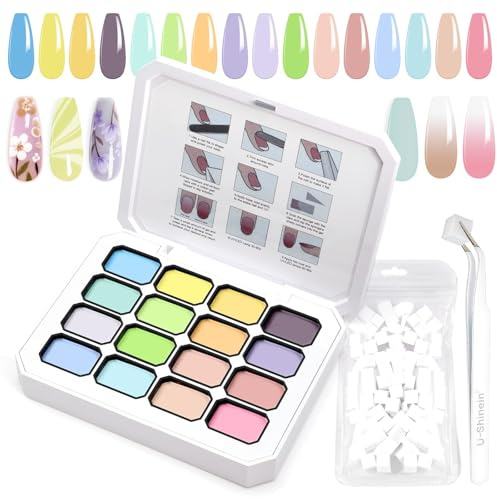 U-Shinein Gradient Painting Gel, 16 Colors Ombre Gel Nail Polish for Ombre Nails Aura Nails, French Manicure DIY Nail Art,Set A11