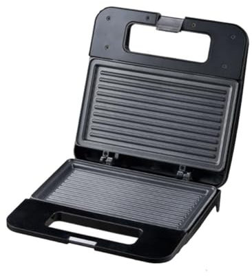 Warmhm Mini Grill Elettrico per Sandwich e Pancake con Piastra Antiaderente Macchina per Colazione e Barbecue Design Compatto Facile Pulizia Nero